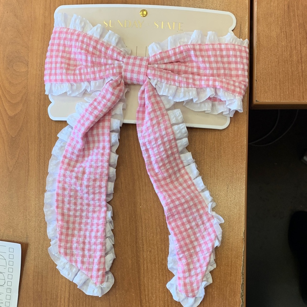 BIG Sunday State Pink Gingham Hair Bow for Women or Girls